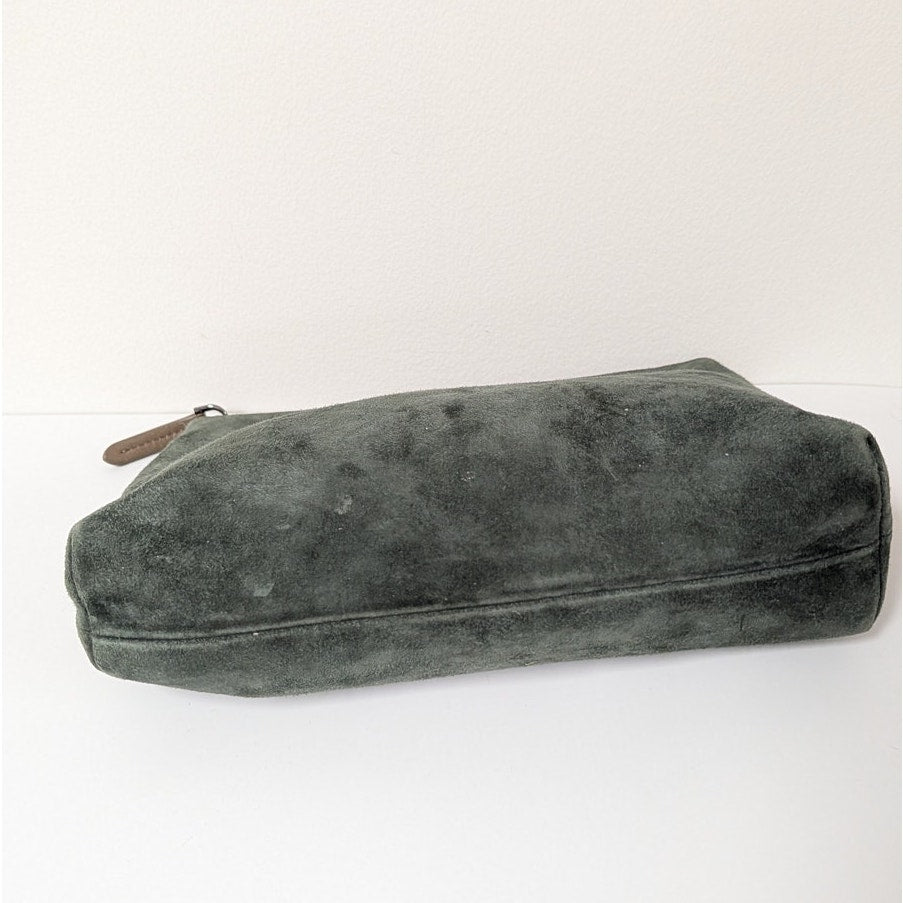 Brunello Cucinelli Green Suede Leather Pouch Cosmetic Bag Rare Womens Zipper