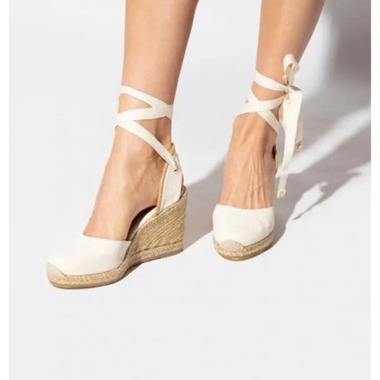 Stuart Weitzman Marguerita Wedge Espadrille Sandals Womens 11.5 White Woven