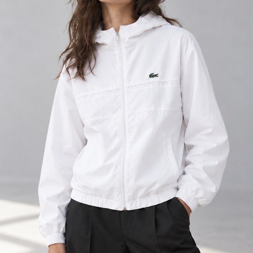 Lacoste Sport Water-Resistant Tennis Track Jacket Size S White Logo Full Zip