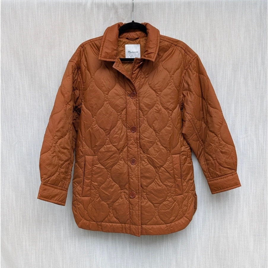 Madewell Airpuff Shirt Jacket Womens S Brown Oversized Quilted Button Front