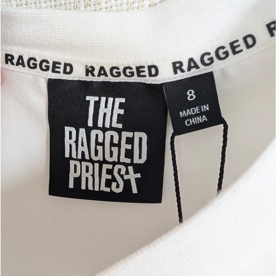 The Ragged Priest Kitty Baby Tee T-shirt Womens 8 White Cotton Short Sleeve NWT