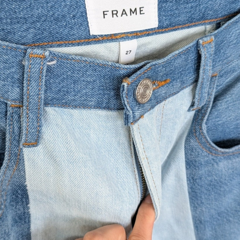 Frame Paneled Two-Tone Split-Hem Patchwork High-rise Wide-Leg Jeans Womens 27