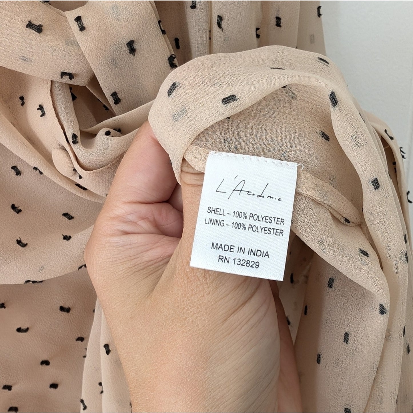 NWT L’Academie Revolve Overlay Nude Cream Belted Midi Dress, size S