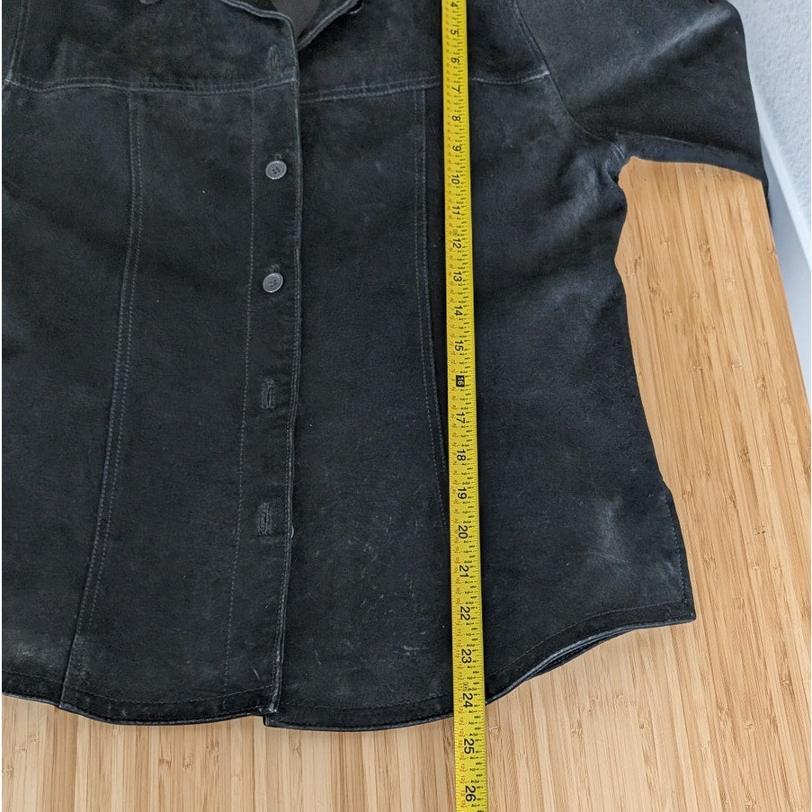AMI Vintage 80's Black Suede Leather Button Shirt Jacket Shacket, size S