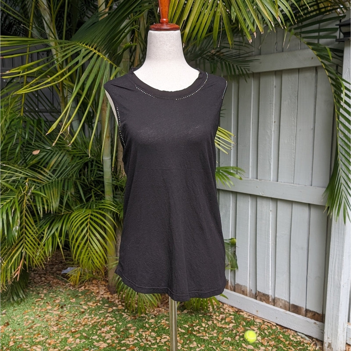 Monrow (Revolve) Embellished 100% Cotton Stretchy Black Tank Top, size XS