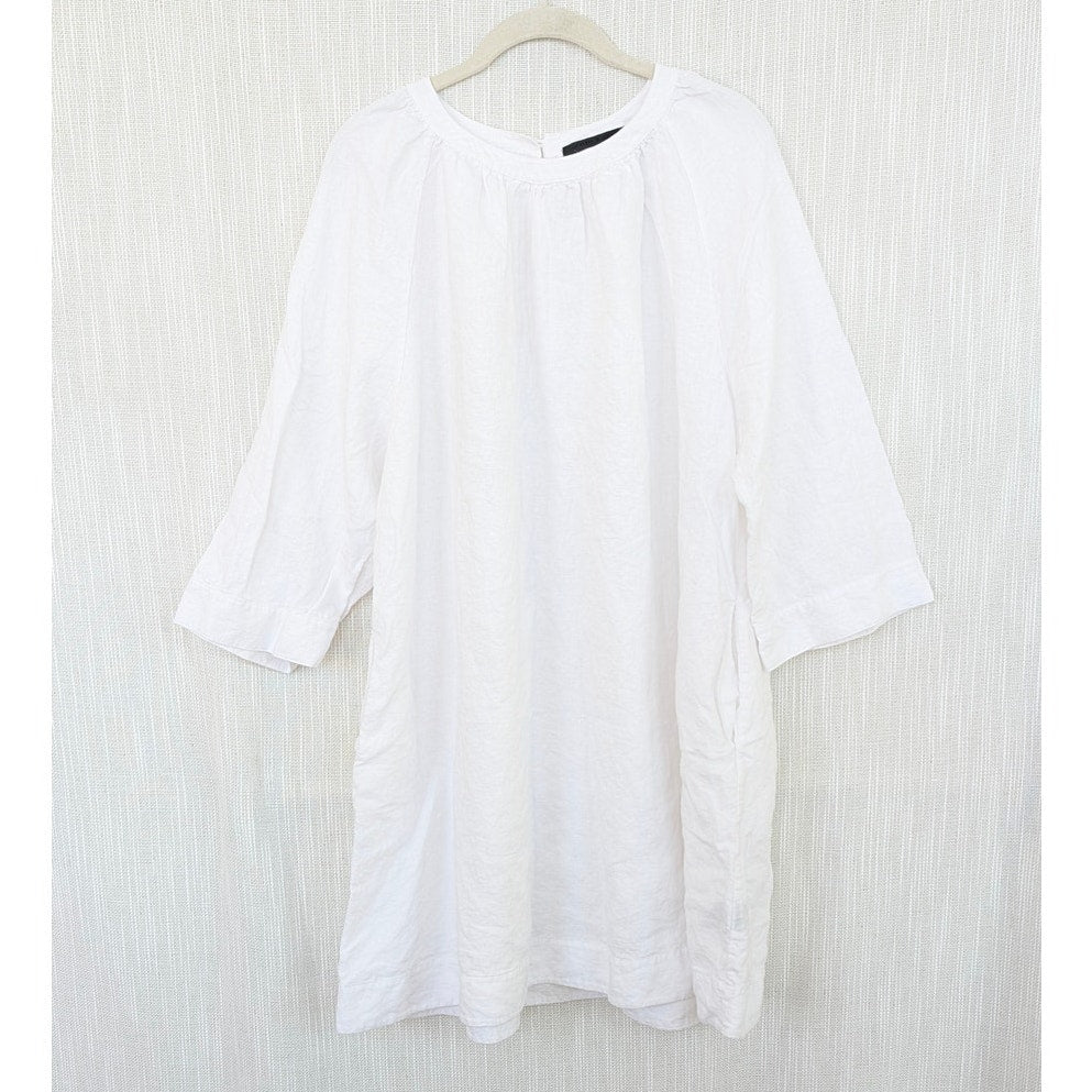 Jenni Kayne Linen August Dress Womens L White Relaxed Mini Shirt 3/4 Sleeve