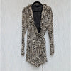 Zara Dress Womens L Cream/Black Animal print Long Sleeve Ruffle Wrap Style Mini
