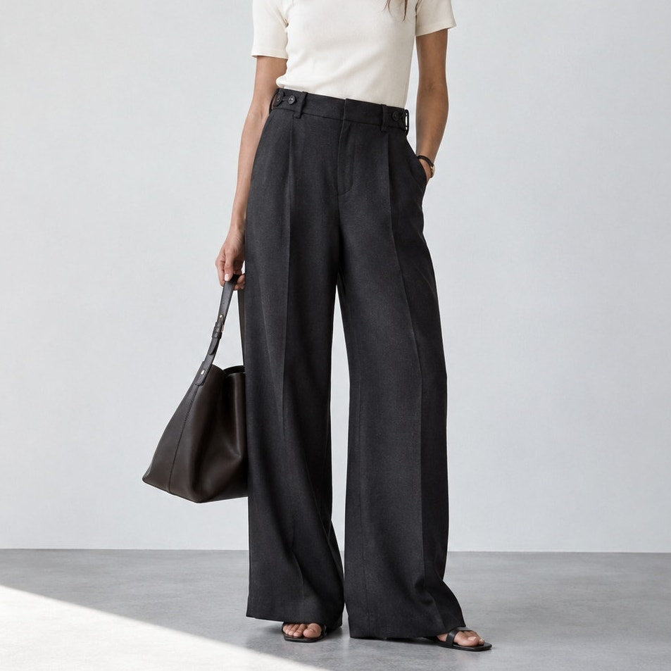 Banana Republic Pants Womens 10 Dark Gray Wool High-rise Wide Leg Dress Trouser