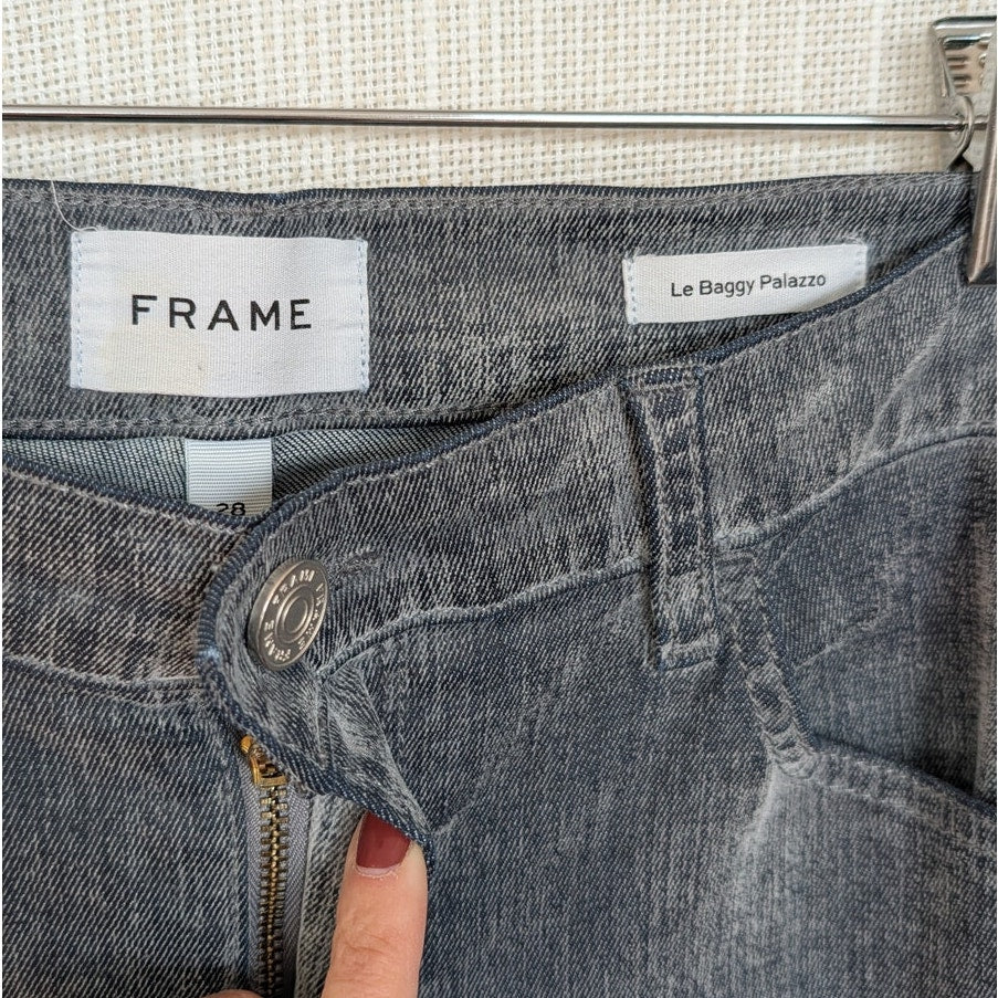 Frame Le Baggy Palazzo Wide Leg Jeans Womens 28 Dark Gray Flocked Full Length