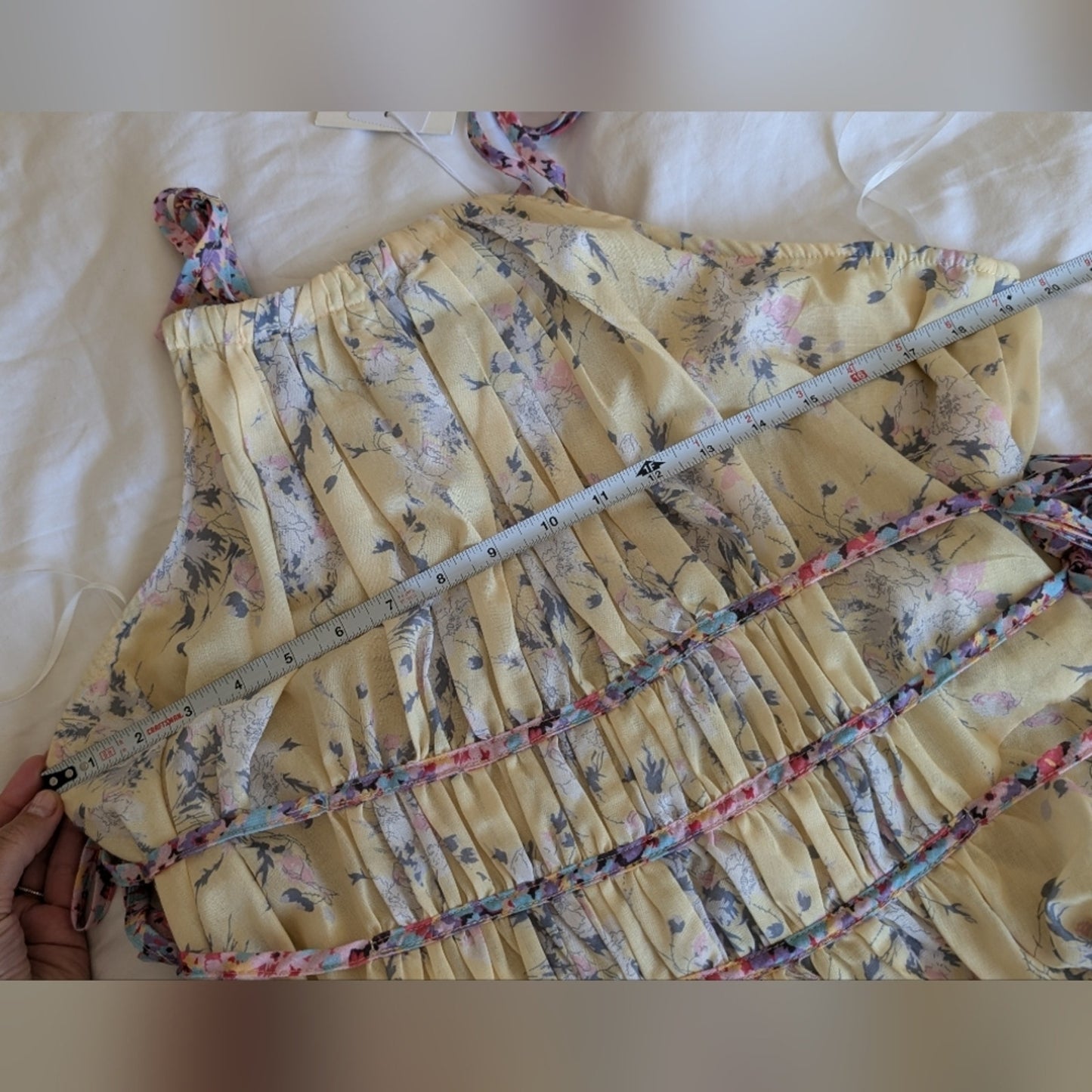 NWT 70/21 Floral Yellow 100% Cotton Halter Mini Dress, size L