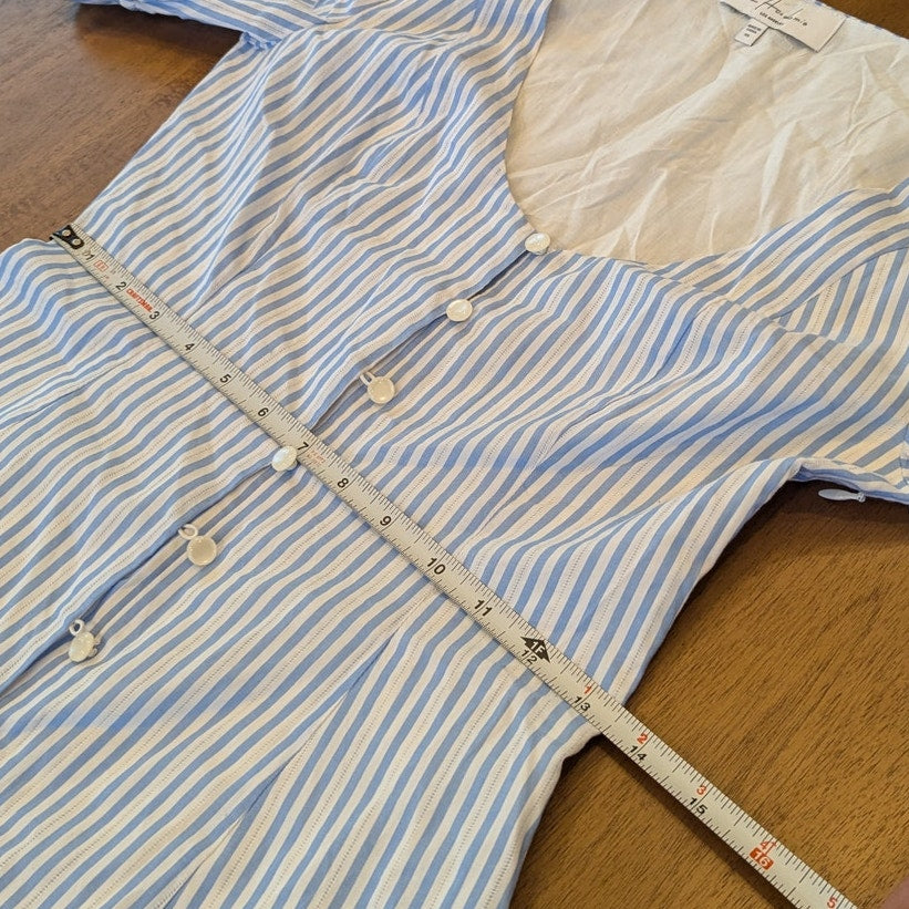 L'Academie Belize Mini Dress Womens XS Sky Striped Cotton Button Front Shirt