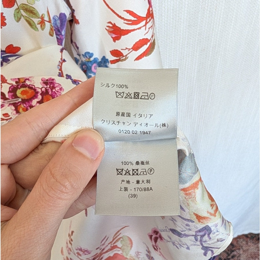 DIOR x KAWS 2019 Bouquet De Fleurs Shirt Womens US 39/M Floral Silk Button-up
