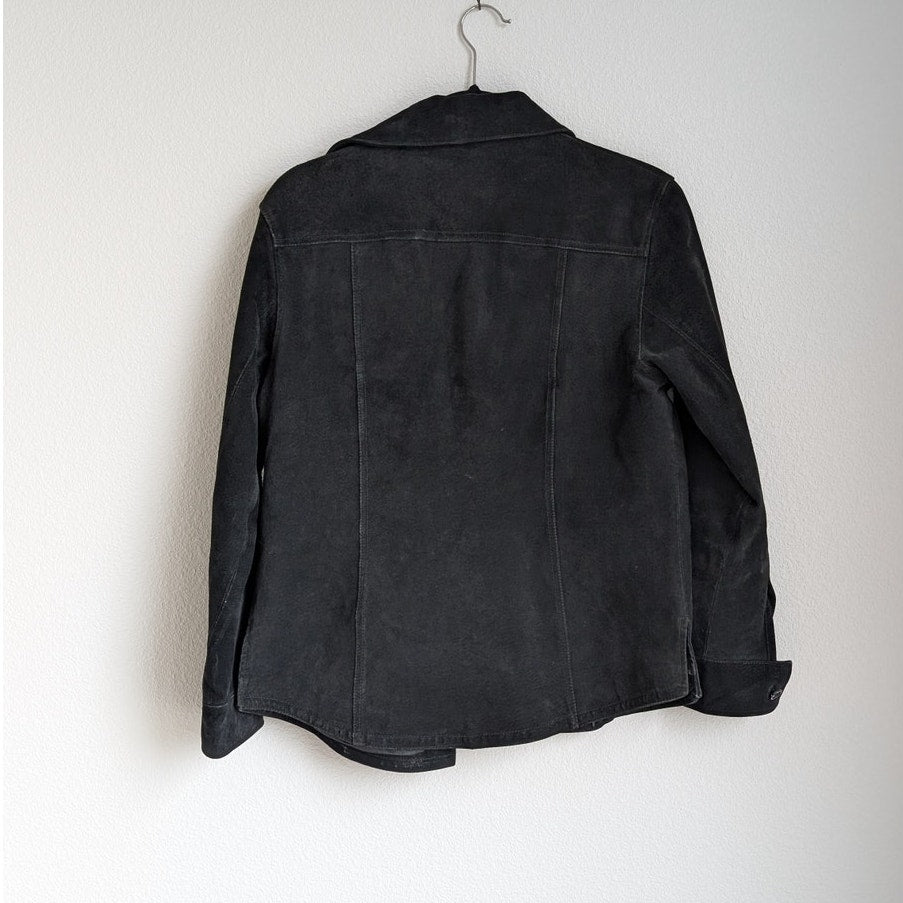 AMI Vintage 80's Black Suede Leather Button Shirt Jacket Shacket, size S