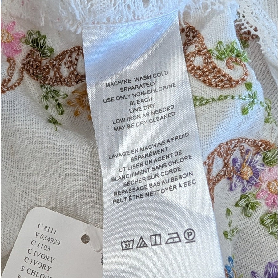 Free People Chloe Embroidered Tank Top Womens XS Linen/Cotton Sleeveless NWT