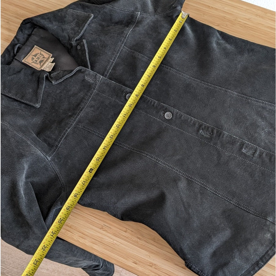 AMI Vintage 80's Black Suede Leather Button Shirt Jacket Shacket, size S