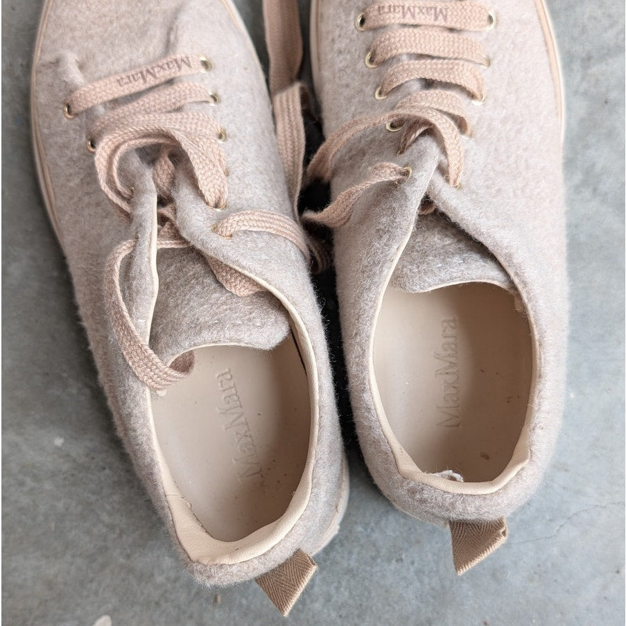 Max Mara Tunny Beige Textile/Leather Platform Sneakers, size EU37.5/US7.5