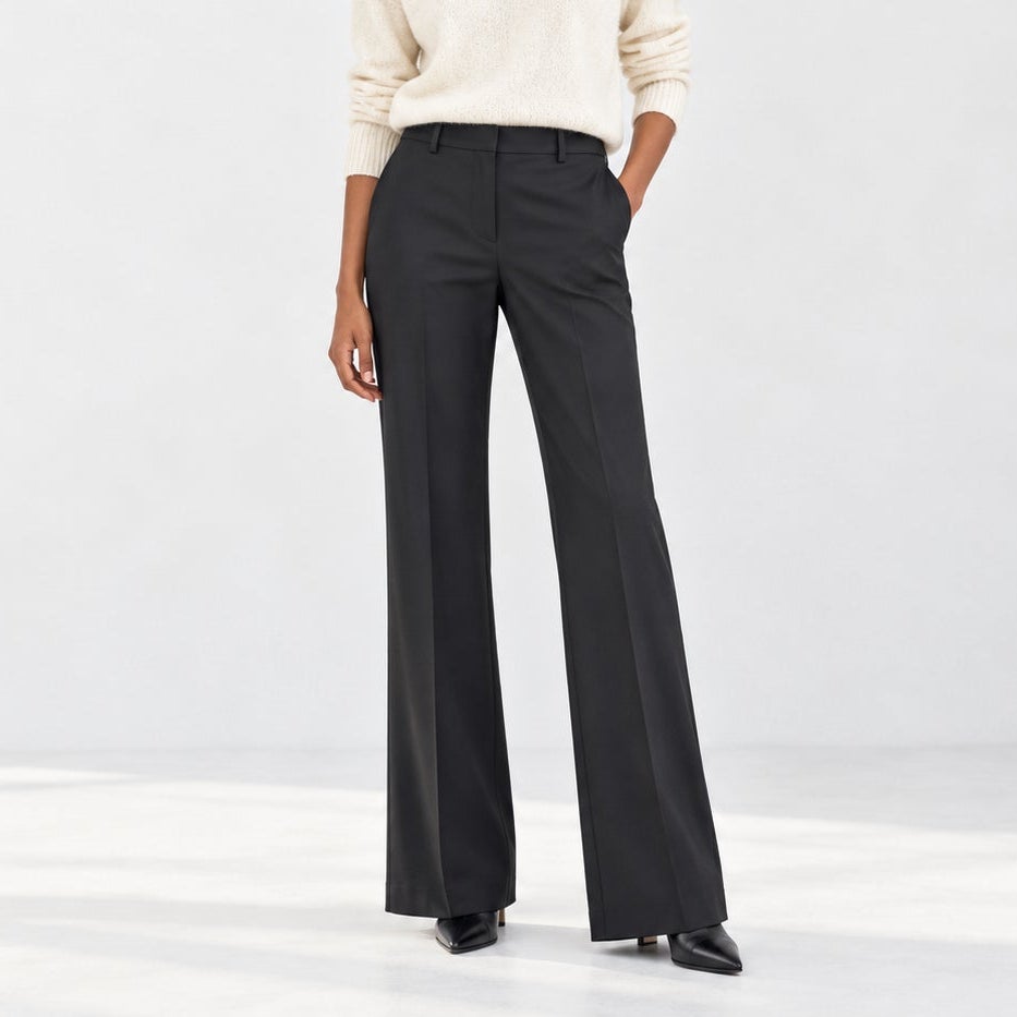 Theory Demitria 2 Flare Pants Black Stretch Wool Size 12