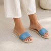 Manebi Sandals Womens EU 37/US 6 Blue Suede Flat Open Toe Espadrille Slides