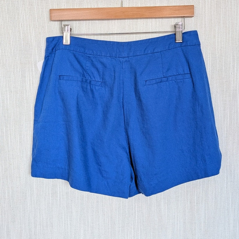 L'agence Linen Blend Mini Shorts with Elegant Drape Womens 10 Blue High Waist