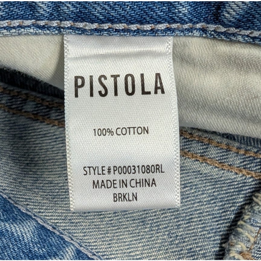 Pistola Alice Denim Midi Skirt Brooklyn Light Blue Front Slit Raw Hem Size 24