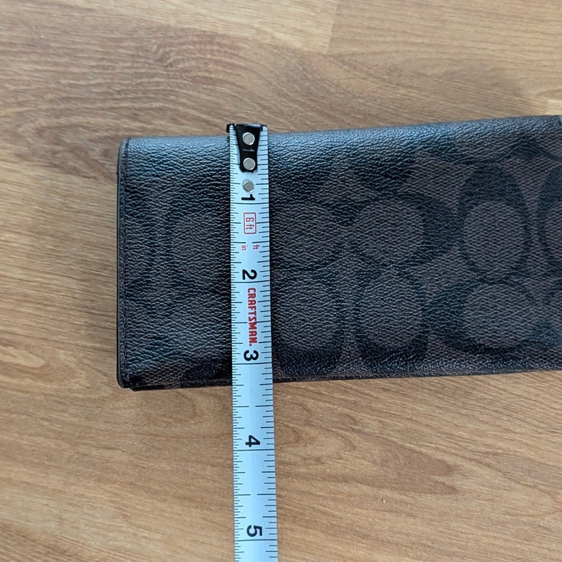 Coach Wallet Unisex Signature Black/Brown Leather Card Holder Tech Phone Wallet
