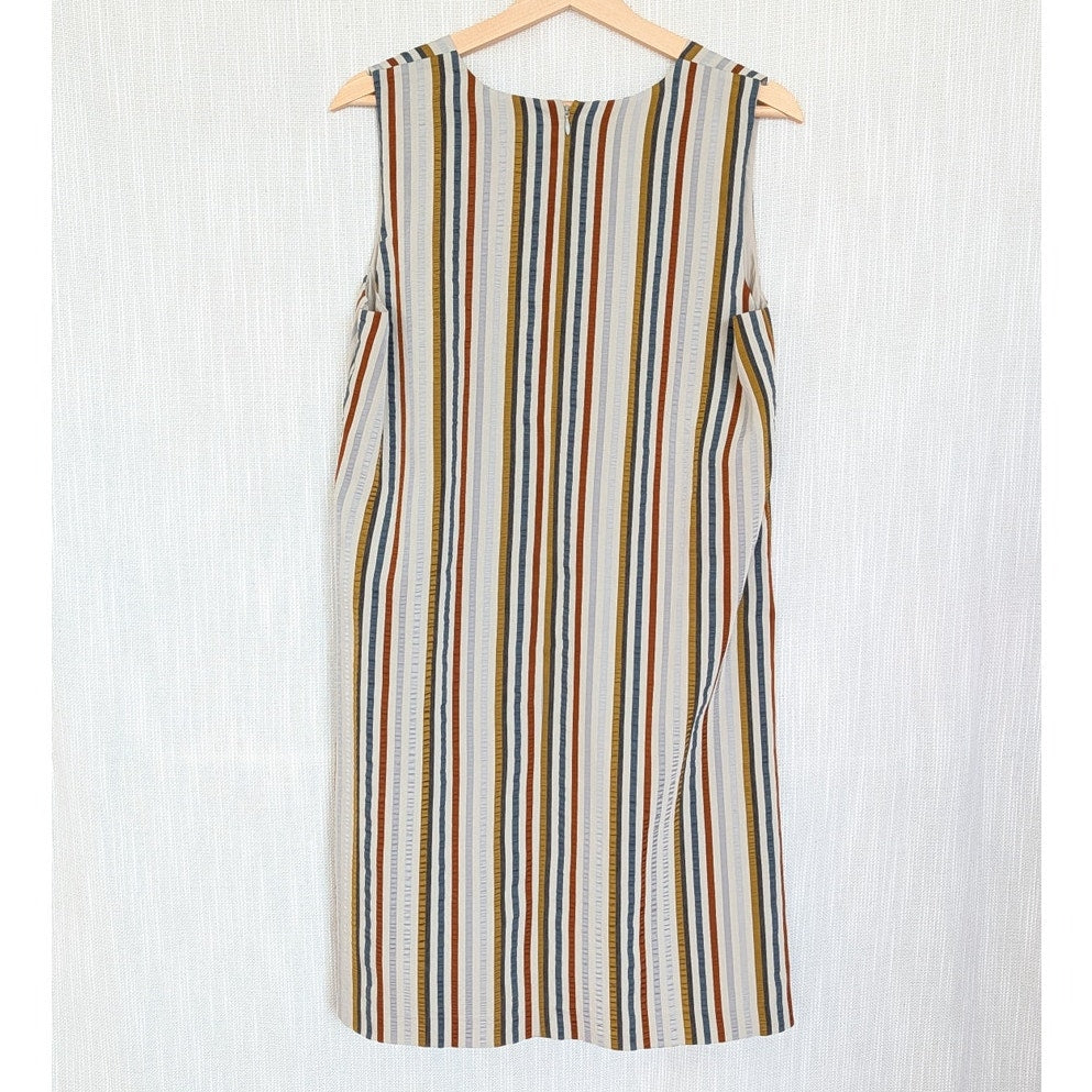Theory Linen Blend Mini Dress Womens 12 Multi Striped Sleeveless V-neck