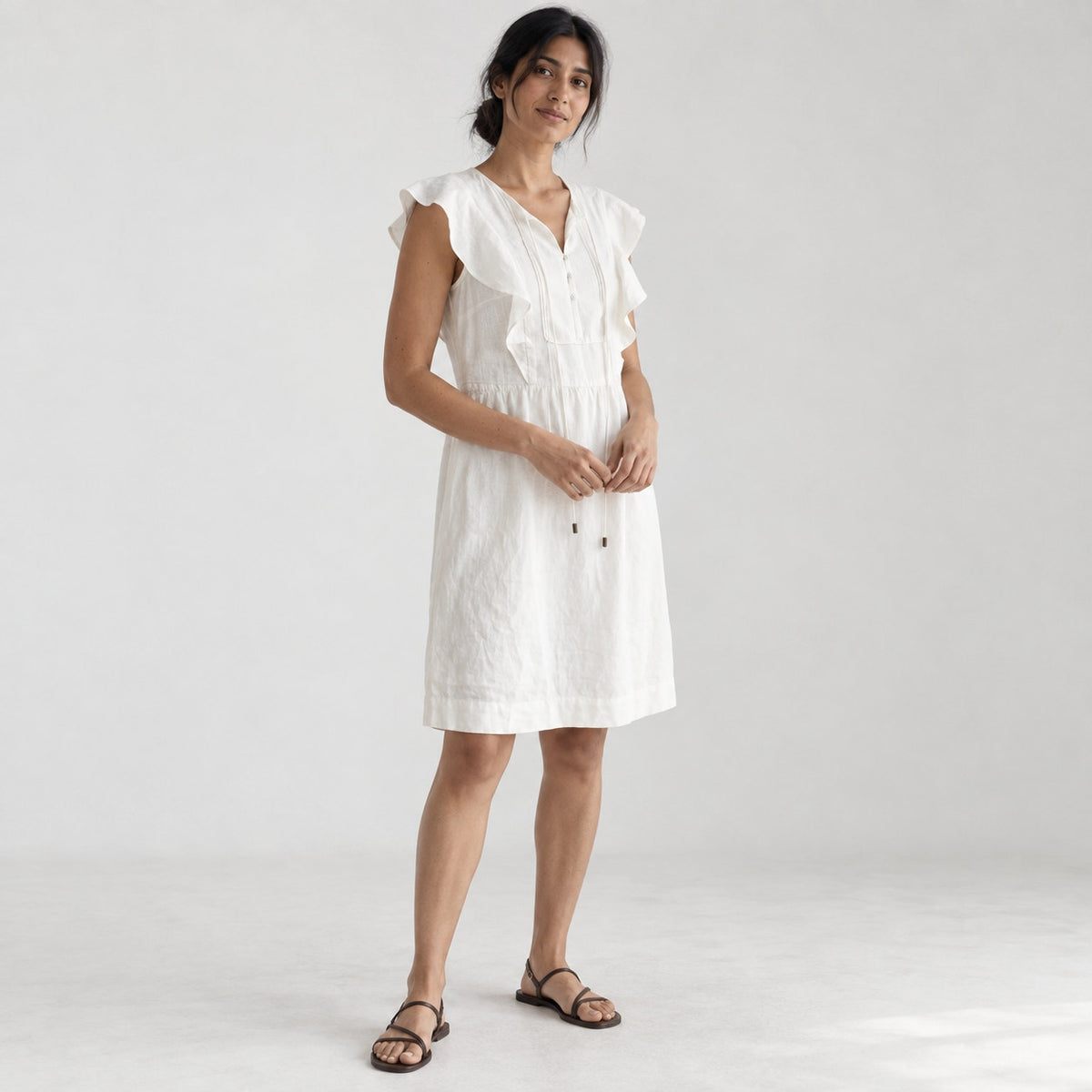J.Crew White Linen/Cotton Ruffled Sleeve Mini Knee Length Sundress Dress, size 0