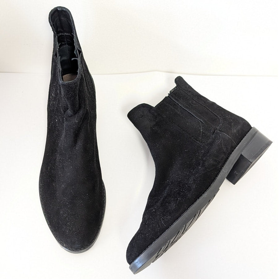 Stuart Weitzman Lenora Leather Suede Chelsea Boots Womens 9.5M Black Pull On