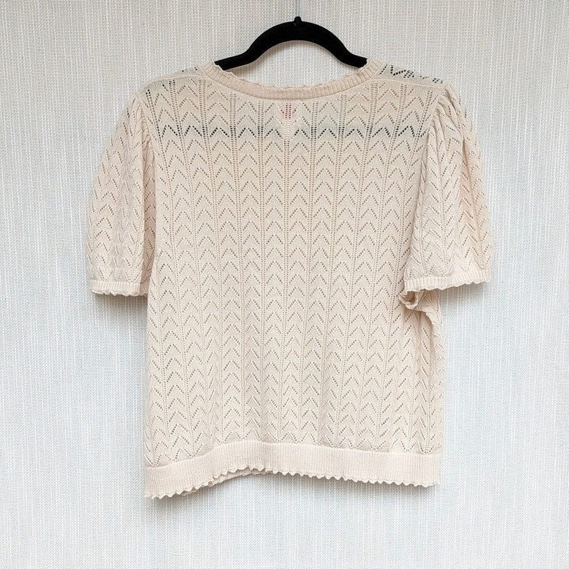 Gap × DÔEN Linen-blend Pointelle Short Sleeve Knit Top Womens XL Cream Crewneck