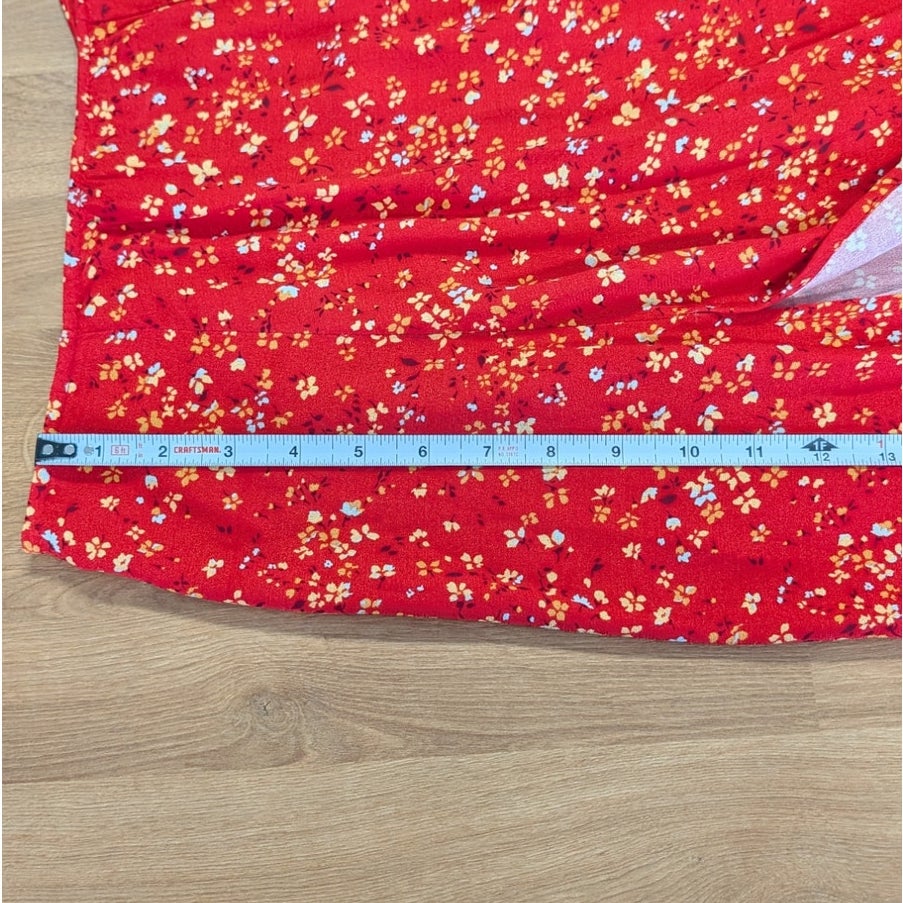 Reformation Zoe Red Floral A-line Midi Skirt Side Slit Size 0