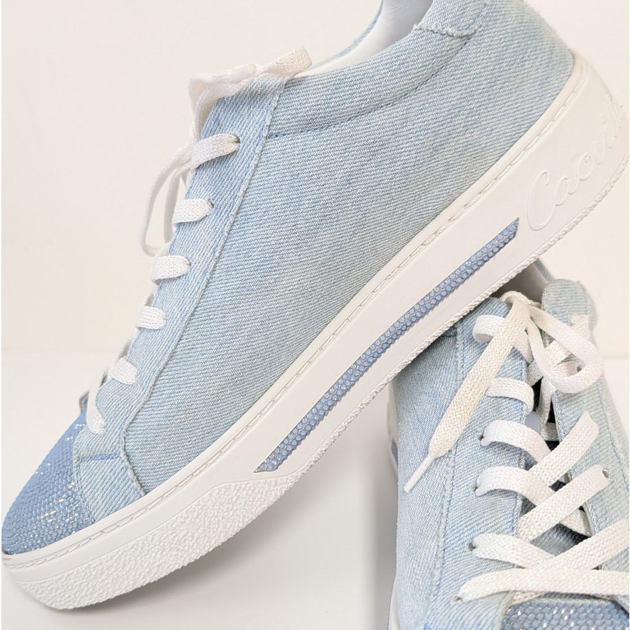 Rene Caovilla Denim Crystal-embellished Sneakers Womens EU 40/US 10 Blue Low Top