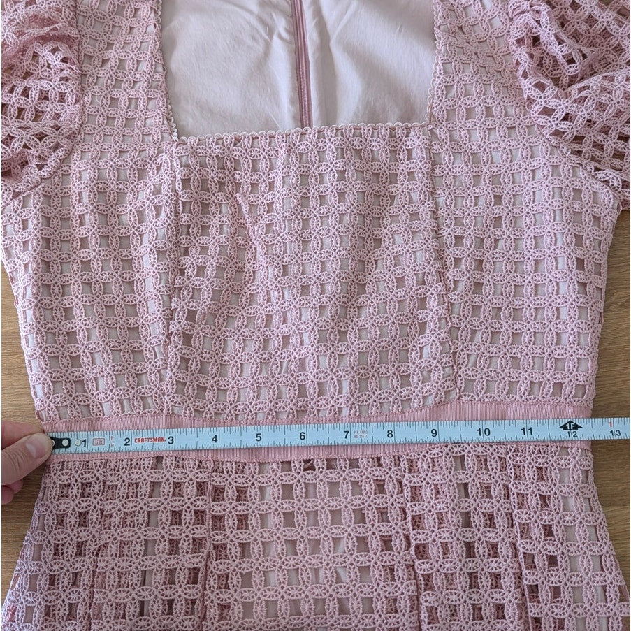 RP Rachel Parcell Lace Midi Dress Womens 0 Pink Rose Short Sleeve Square Neck