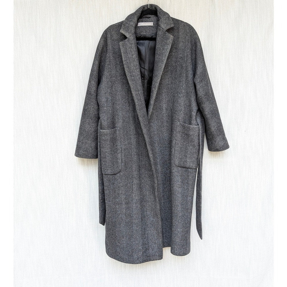 12 Storeez Wool Cashmere Coat Womens OS Gray Wrap Tie-Waist Longline
