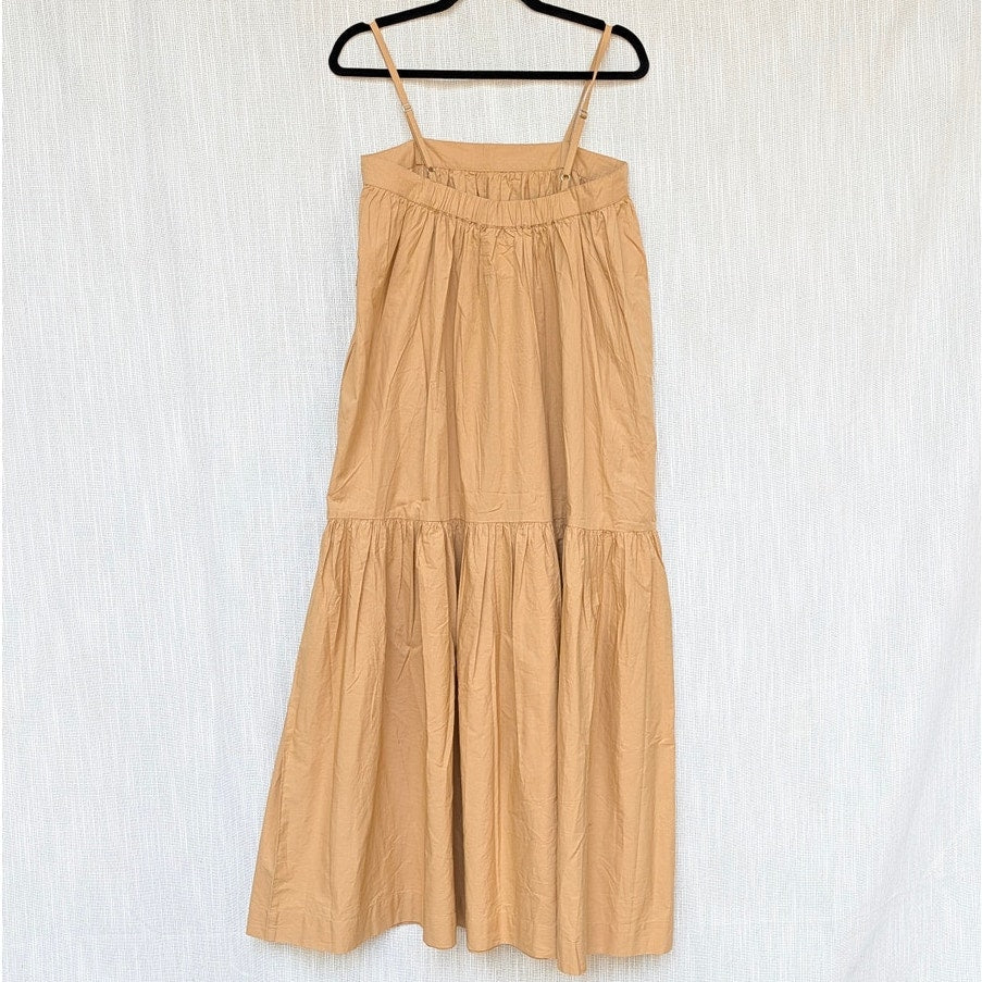 For Days Poplin Dress Womens M Khaki Sleeveless Tiered Midi Maxi NWT