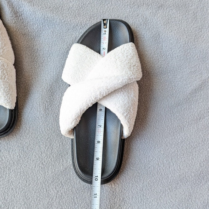 Maeve Anthropologie Terry Slide Towel Faux Fur Sandals, size 8