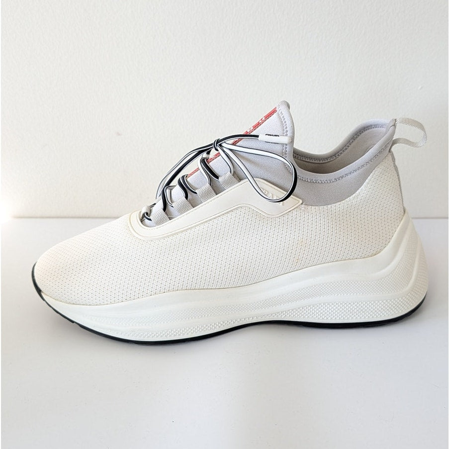 Prada Bicolor Slip On Lace Sneakers Womens EU39.5/US 9.5 White Neoprene Logo