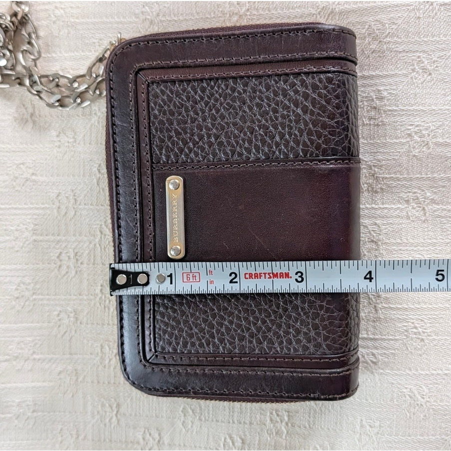 Burberry Vintage Leather Wallet with Chain Black Plaque Logo Bifold Rare