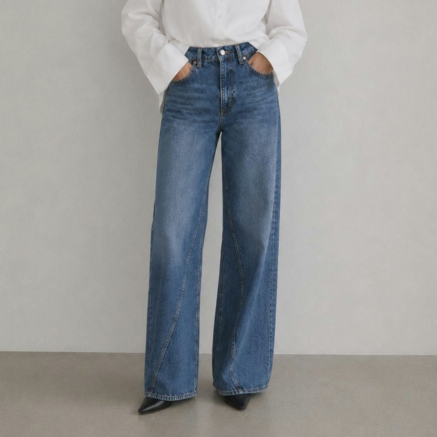 Anine Bing Brie Jeans Womens 27 Blue Denim High-rise Wide Leg