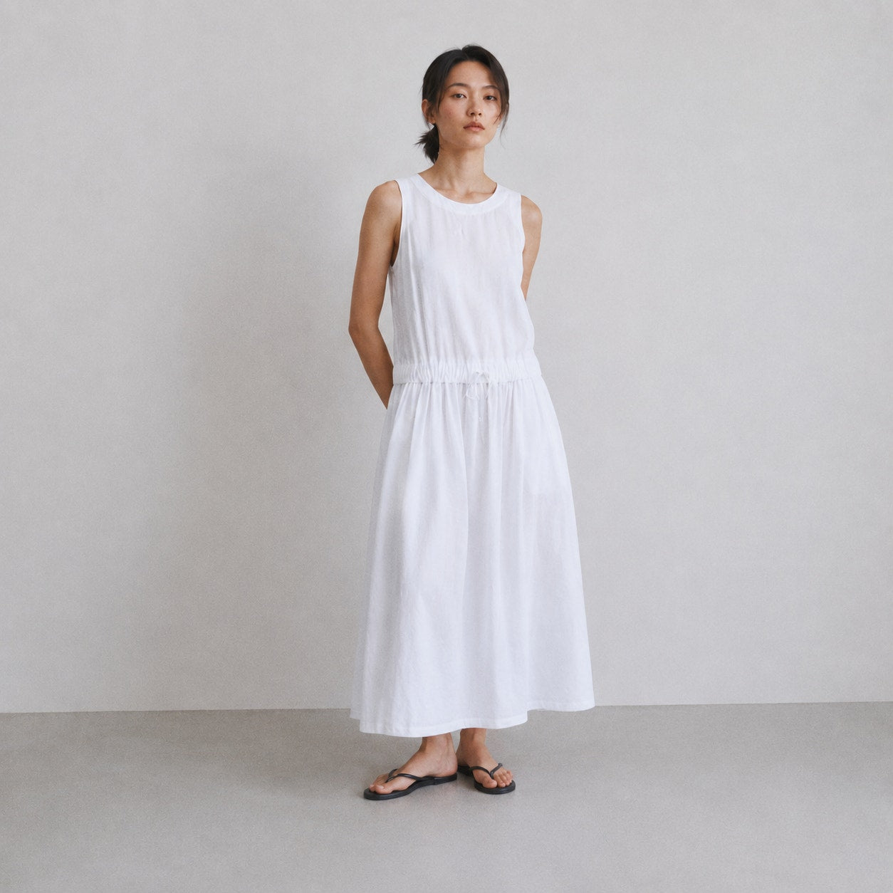 Fabiana Filippi Linen Midi Dress Womens 8 White Drawstring Waist Sleeveless