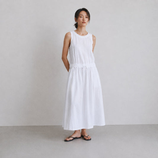 Fabiana Filippi Linen Midi Dress Womens 8 White Drawstring Waist Sleeveless