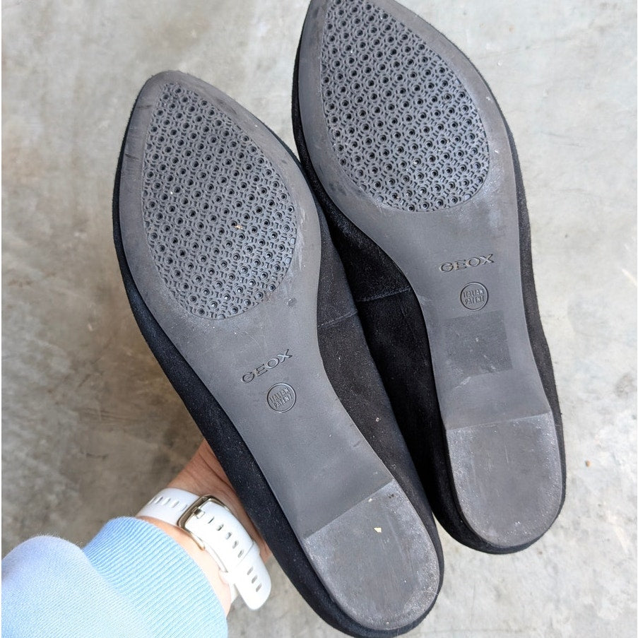 Geox Respira Black Elegant Leather Ballet Flats, size EU38/US8