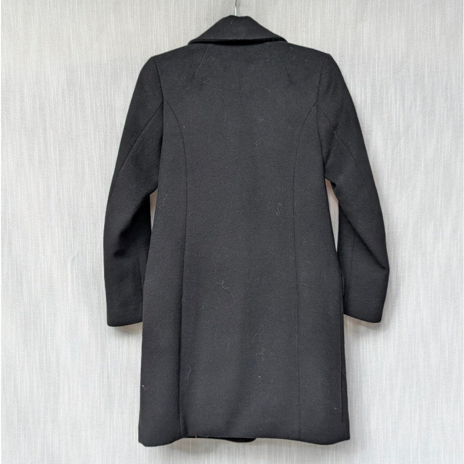 Mexx Black Wool Blend Double-Breasted Peacoat Coat, size 4