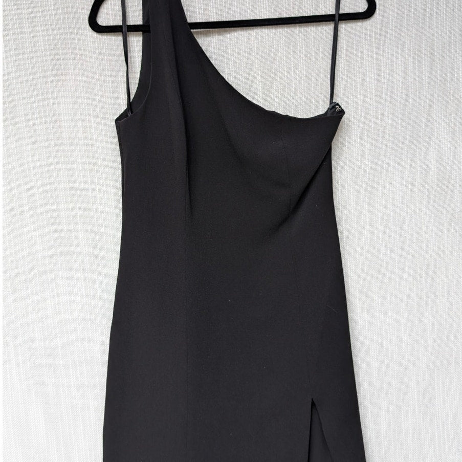 NBD Once Again Black One Shoulder Slit Midi Maxi Gown Dress, size S