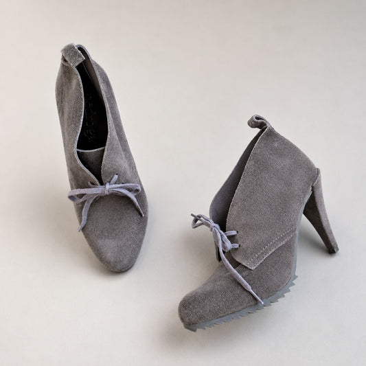 Pedro Garcia Gray Suede Yasu Chukka Platform Heel Ankle Boots, Size 41/US 11