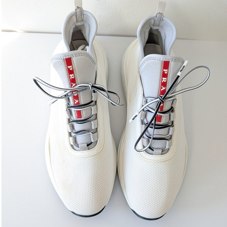 Prada Bicolor Slip On Lace Sneakers Womens EU39.5/US 9.5 White Neoprene Logo