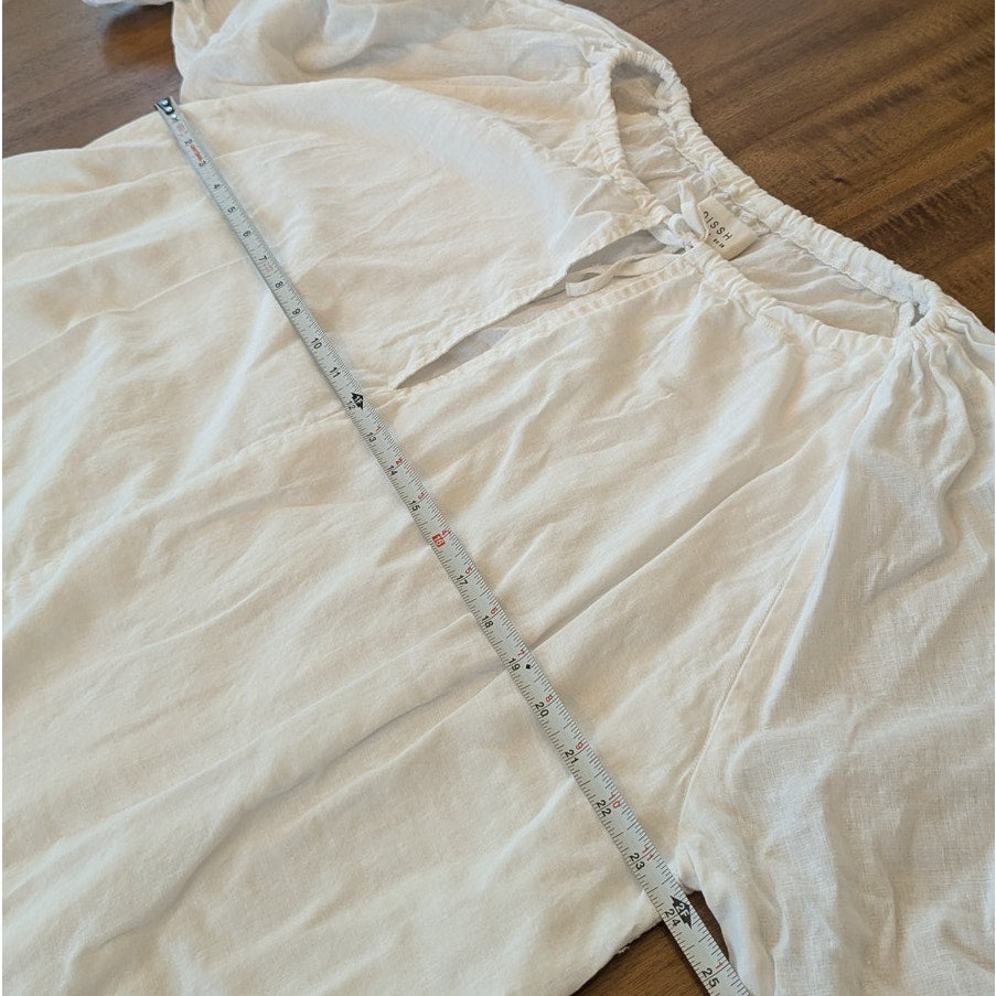 Dissh Nadia White Linen Smock Dress Womens 6 Long Sleeve Tunic Shirt Mini