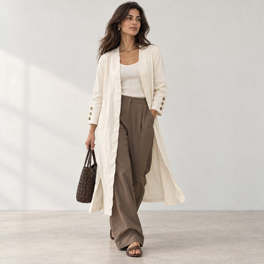 ALYSI Ivory Long Open Front Straight Slit Hem Cardigan, size XS