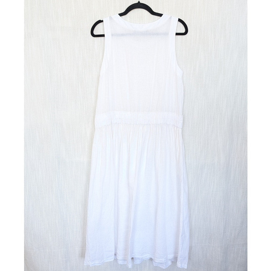 Fabiana Filippi Linen Midi Dress Womens 8 White Drawstring Waist Sleeveless