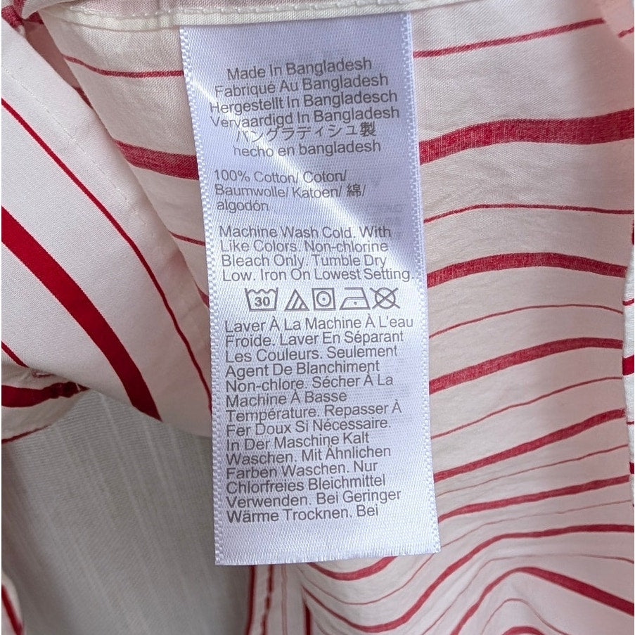 J.Crew Pajama Set in Cotton Poplin Womens M Ivory/Red Stripe Shirt & Pants NWOT