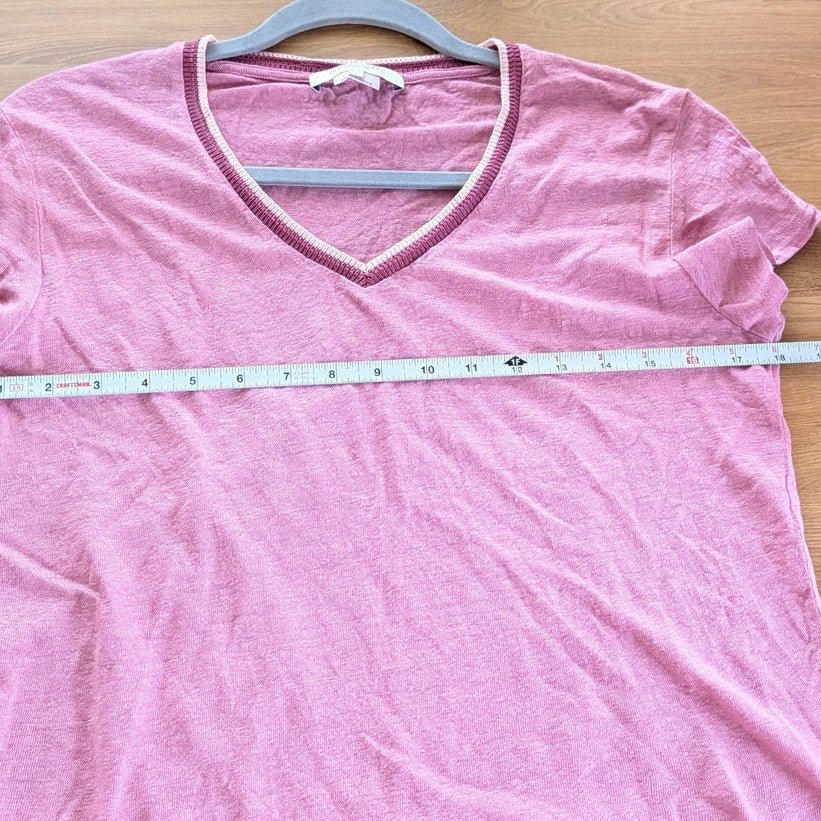 Gerald Darel Linen Tee Top Womens 1/S Pink Short Sleeve V-neck